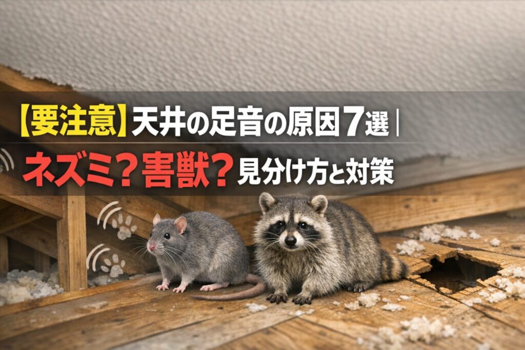 【要注意】天井の足音の原因7選｜ネズミ？害獣？見分け方と対策