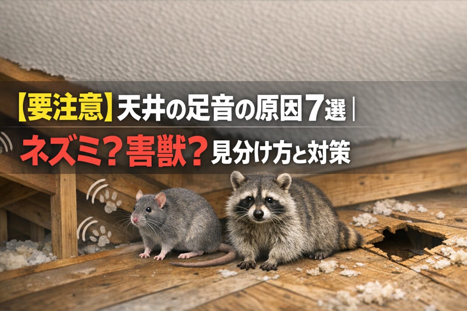 【要注意】天井の足音の原因7選｜ネズミ？害獣？見分け方と対策